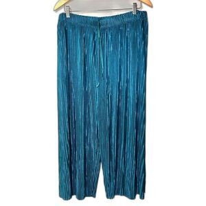 NEW Y3K Teal Metallic Pleated Palazzo Pants Wide Leg 3X